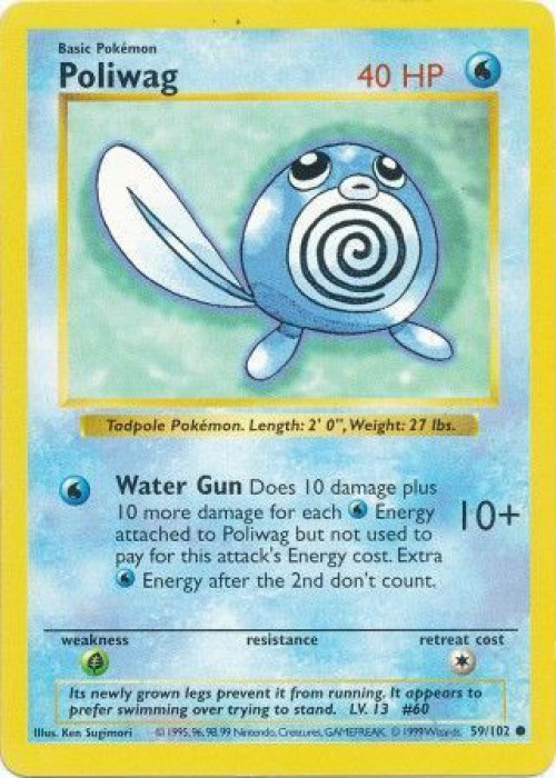 Pokemon Base Set Common Poliwag #59 Shadowless Lightly Played、ToyWiz、kayou