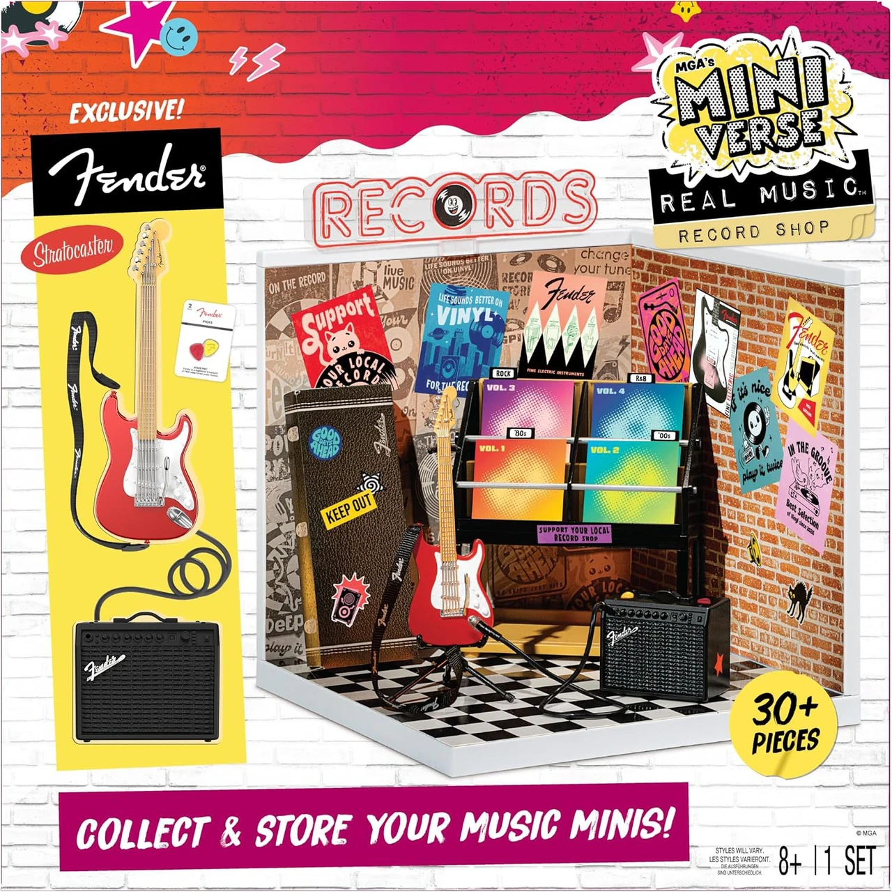 Miniverse Real Music Vinyl Record Shop Playset 30+ Pieces, Includes Licensed Mini Fender Guitar, Amplifier & More、ToyWiz、kayou