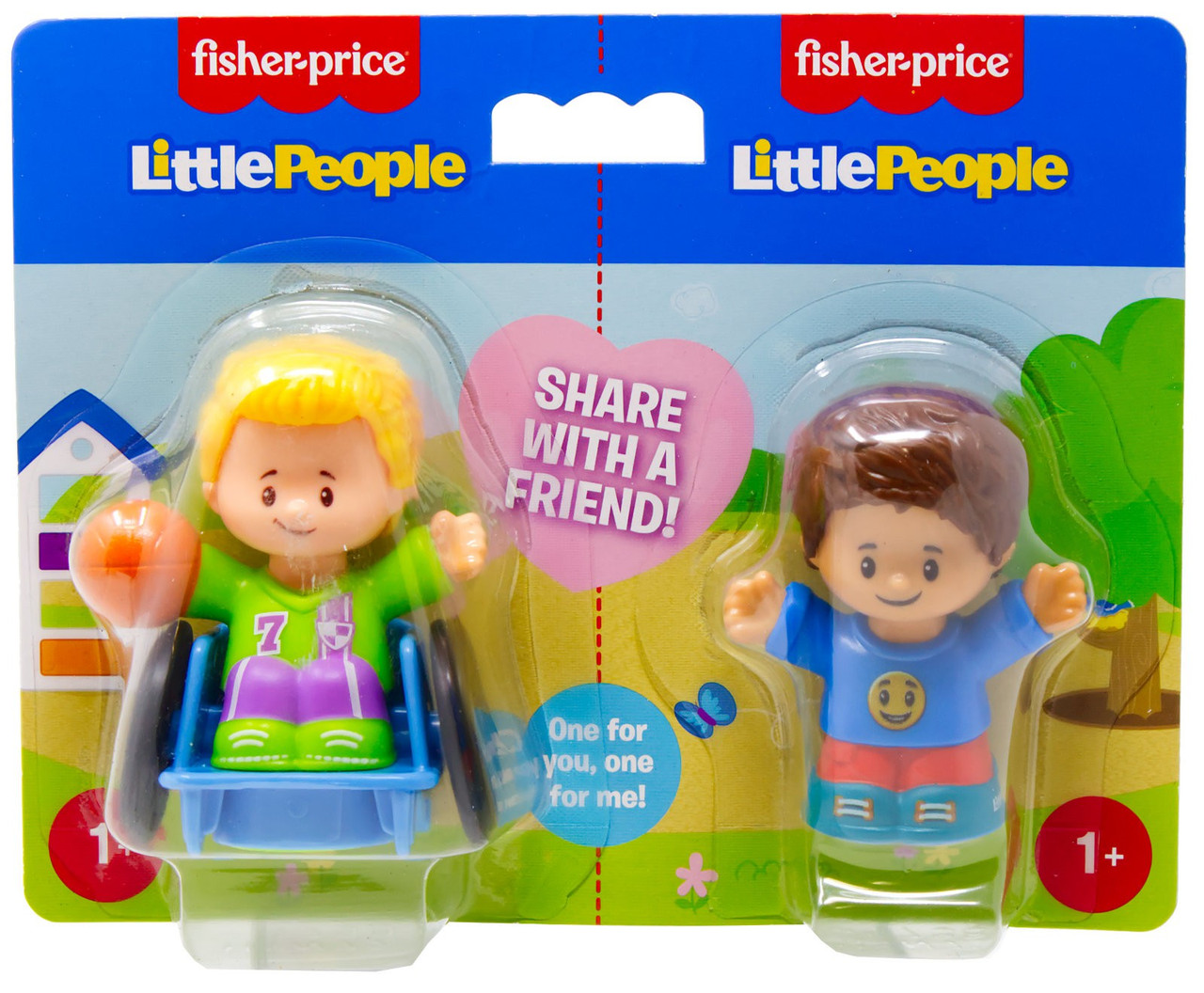 Fisher Price Little People Share with a Friend! Boy with Basketball & Boy with Smile Shirt 2.7-Inch Figure 2-Pack、ToyWiz、kayou
