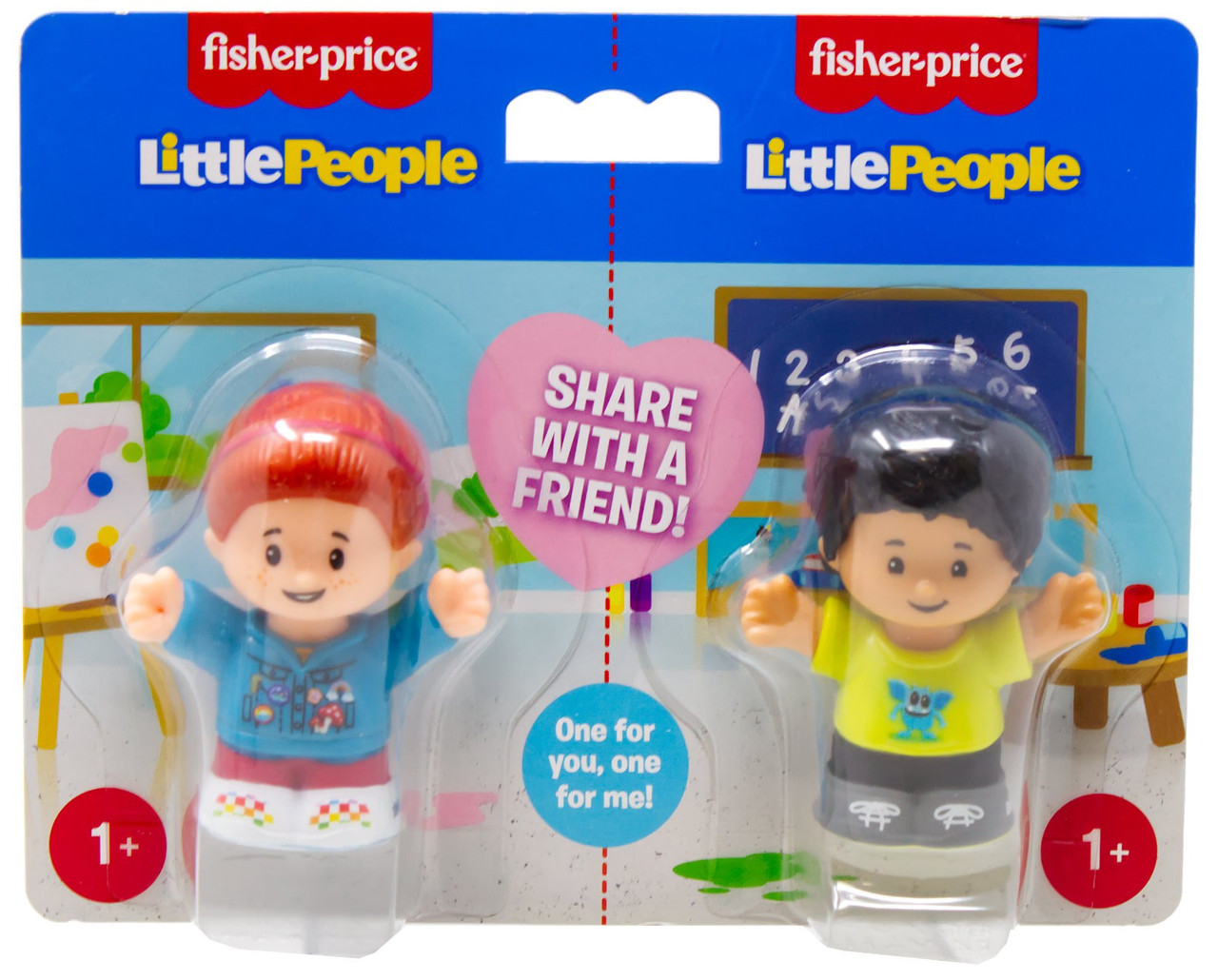 Fisher Price Little People Share with a Friend! Girl with Red Hair & Boy with Monster Shirt 2.7-Inch Figure 2-Pack、ToyWiz、kayou