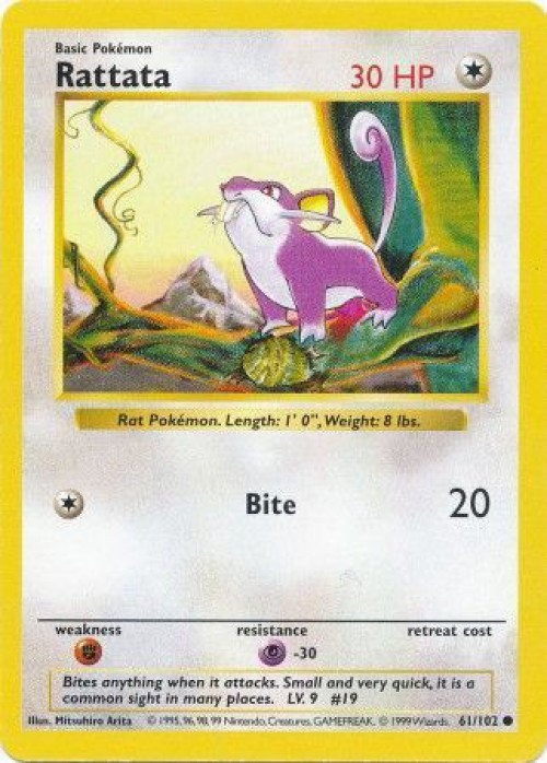 Pokemon Base Set Common Rattata #61 Shadowless Lightly Played、ToyWiz、kayou