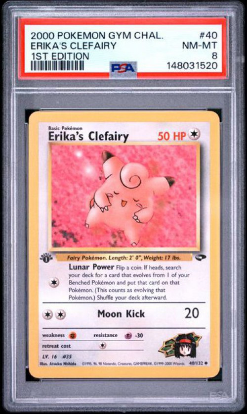 Nintendo Pokemon Gym Challenge Uncommon Erika's Clefairy #40 1st Edition PSA 8、ToyWiz、kayou