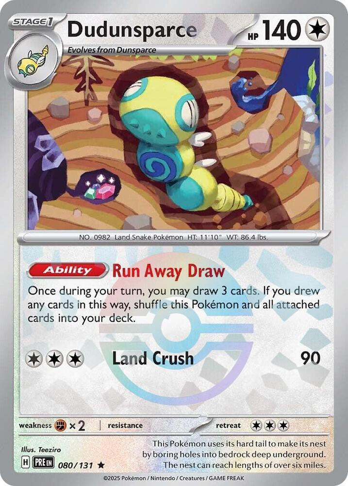 Pokemon Trading Card Game Prismatic Evolutions Rare Dudunsparce #80 Pokeball Pattern、ToyWiz、kayou