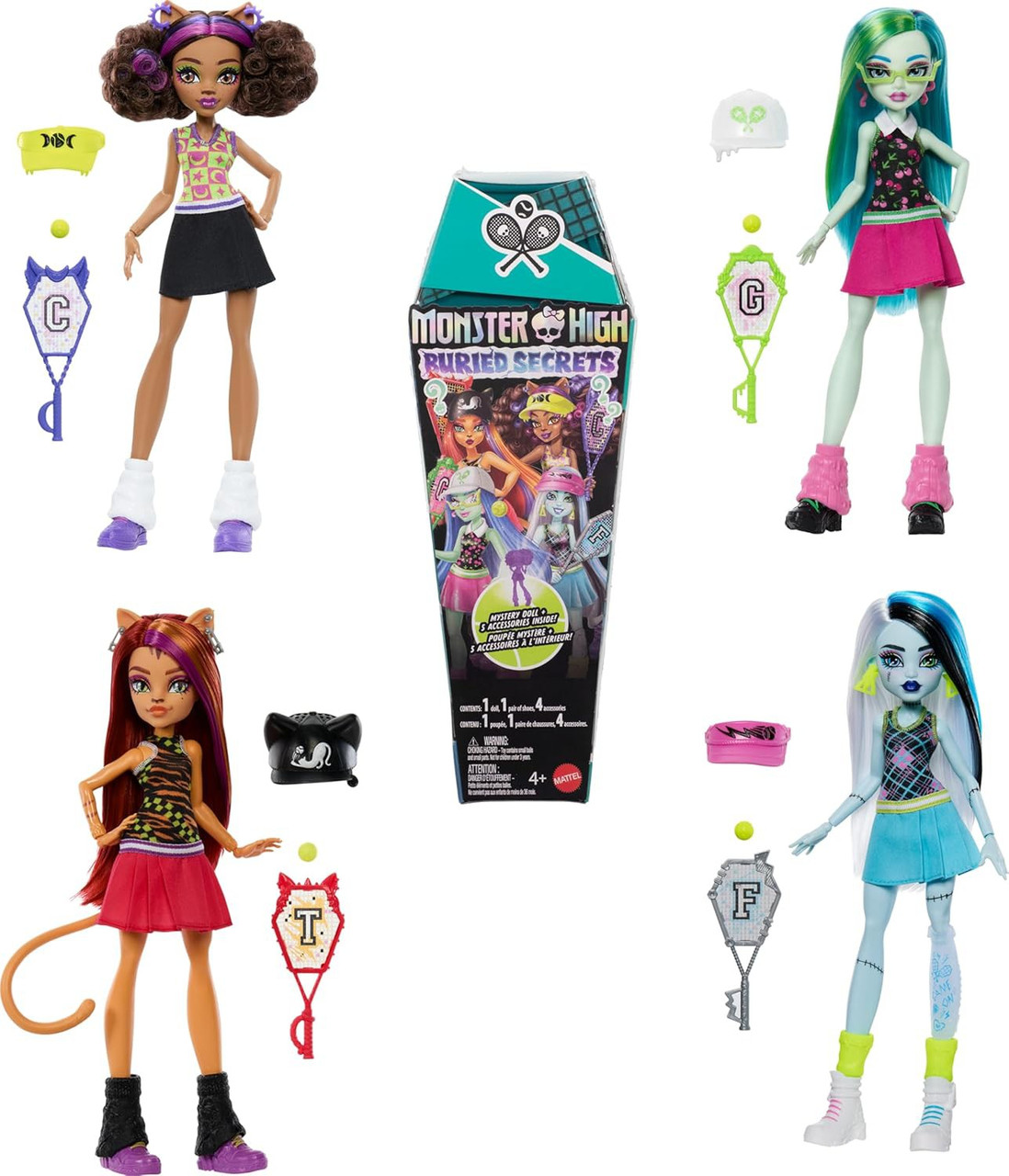 Monster High Buried Secrets Courtside Fang-Out Mystery Pack 1 RANDOM Doll + 5 Accessories、ToyWiz、kayou