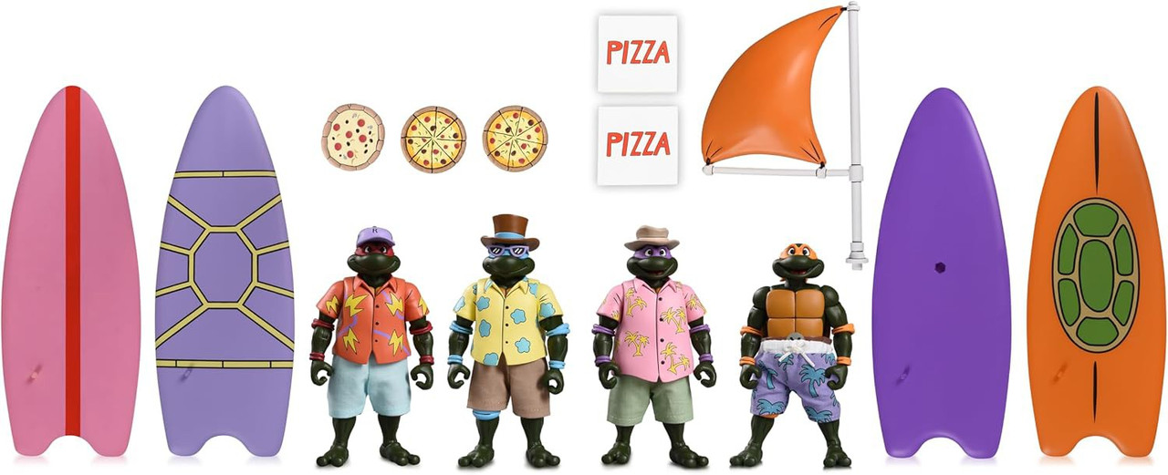 NECA Teenage Mutant Ninja Turtles Cartoon Bodacious Beach Bros. Leonardo, Raphael, Michelangelo & Donatello Action Figure 4-Pack、ToyWiz、kayou