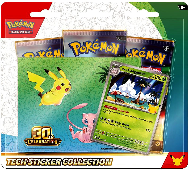 Pokemon 30th Anniversary Celebration Exeggutor Tech Sticker Collection 3 Booster Packs, 1 Promo Card & Stickers、ToyWiz、kayou
