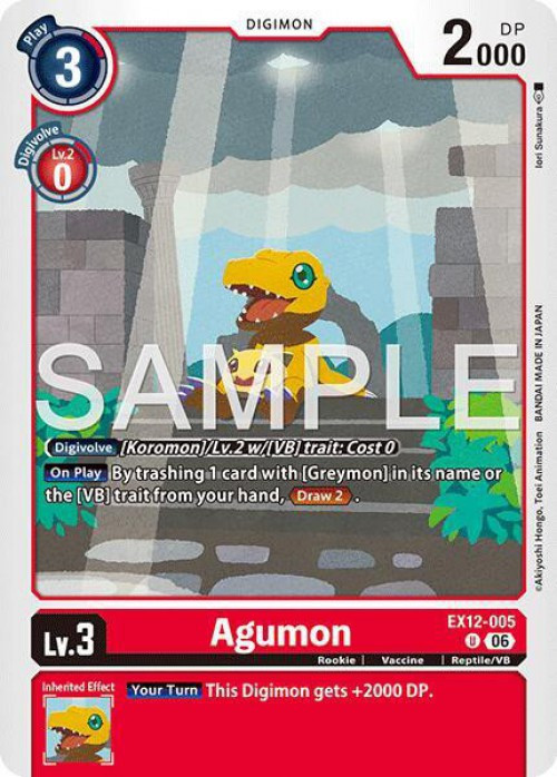 Digimon Trading Card Game Digital World Shambala Uncommon Agumon EX12-005、ToyWiz、kayou