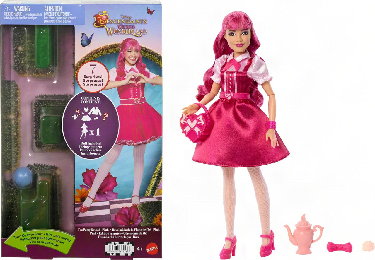 Disney Descendants Wicked Wonderland Tea Party Reveal Pink Surprise Doll 7 Surprises!、ToyWiz、kayou