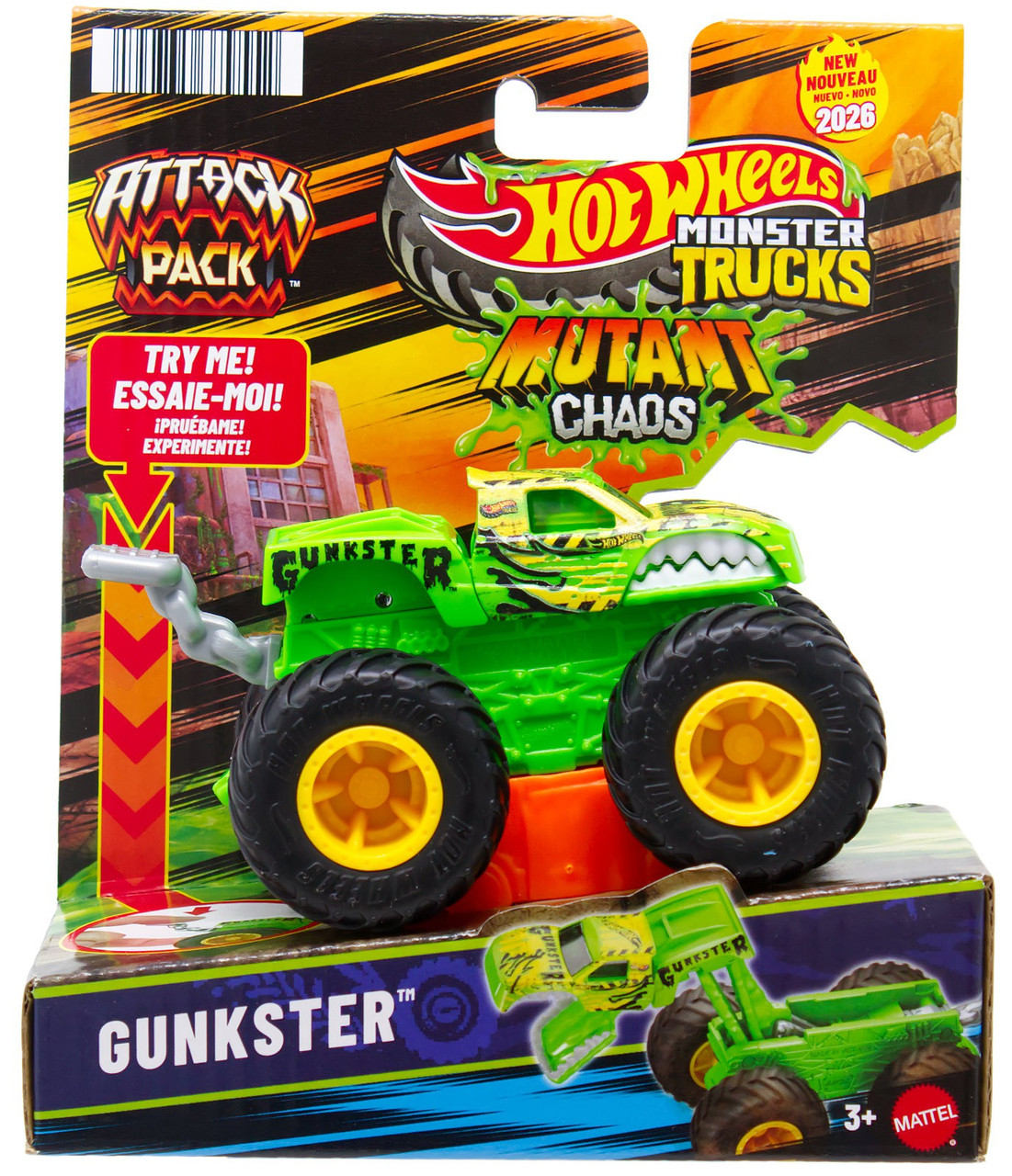 Hot Wheels Monster Trucks Mutant Chaos Gunkster 164 Vehicle Attack