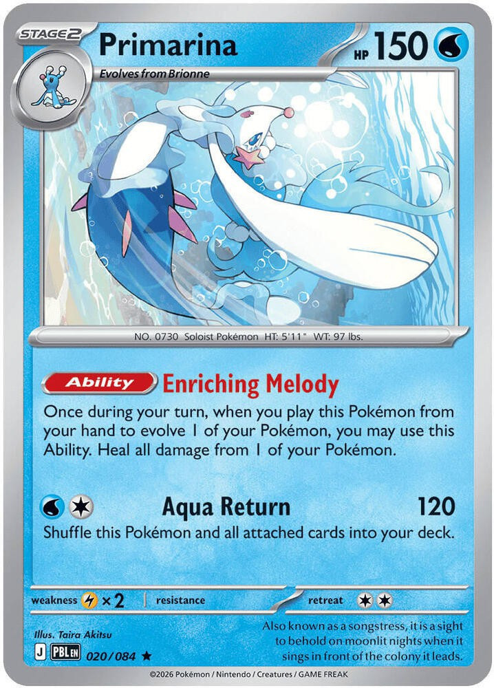 Pokemon Trading Card Game Mega Evolution Pitch Black Rare Primarina - 020/084 #20、ToyWiz、kayou