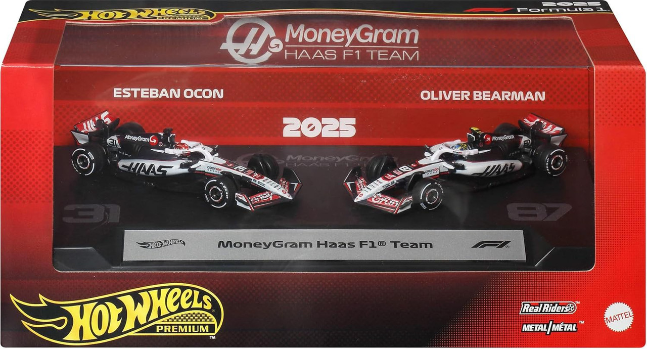 Hot Wheels Premium Formula 1 Team MoneyGram Haas Die Cast Car 2-Pack Set Esteban Ocon & Oliver Bearman、ToyWiz、kayou