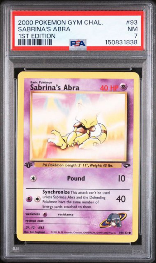 Pokemon Gym Challenge Common Sabrina's Abra #93 First Edition PSA 7、ToyWiz、kayou