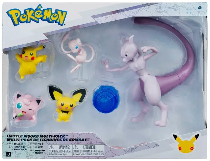 Pokemon 30th Anniversary Battle Figure Pikachu, Jigglypuff, Pichu, Mew & Mewtwo 3-Inch Multi Figure 5-Pack、ToyWiz、kayou