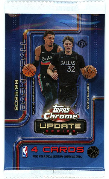 NBA Topps 2025-26 Chrome Update Basketball Trading Card HOBBY Pack 4 Cards、ToyWiz、kayou