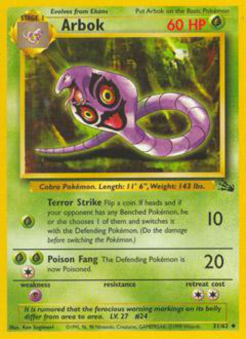 Pokemon Fossil Uncommon Arbok #31 Damaged、ToyWiz、kayou
