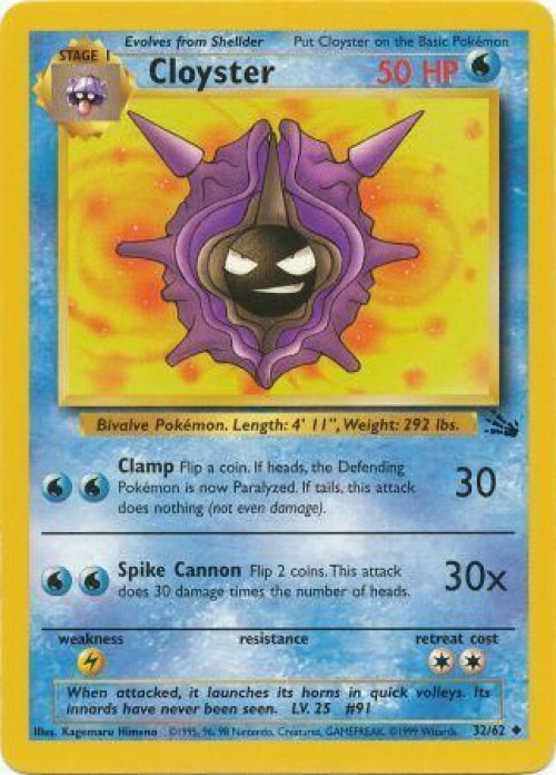 Pokemon Fossil Uncommon Cloyster #32 Moderately Played、ToyWiz、kayou