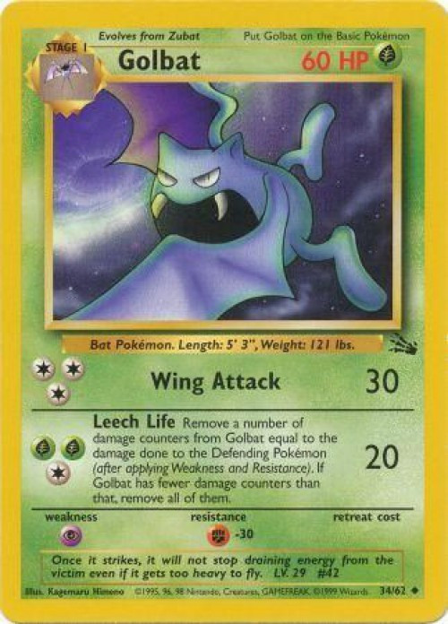 Pokemon Fossil Uncommon Golbat #34 Moderately Played、ToyWiz、kayou