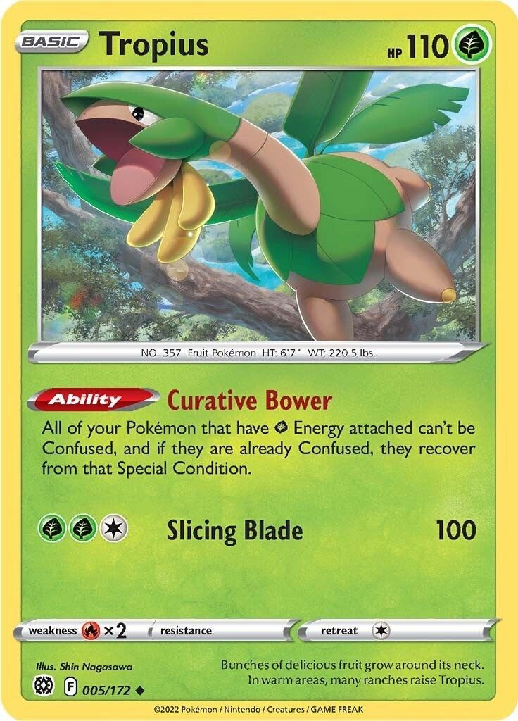 Pokemon Trading Card Game Sword & Shield Brilliant Stars Uncommon Tropius #5 Reverse Holo Lightly Played、ToyWiz、kayou