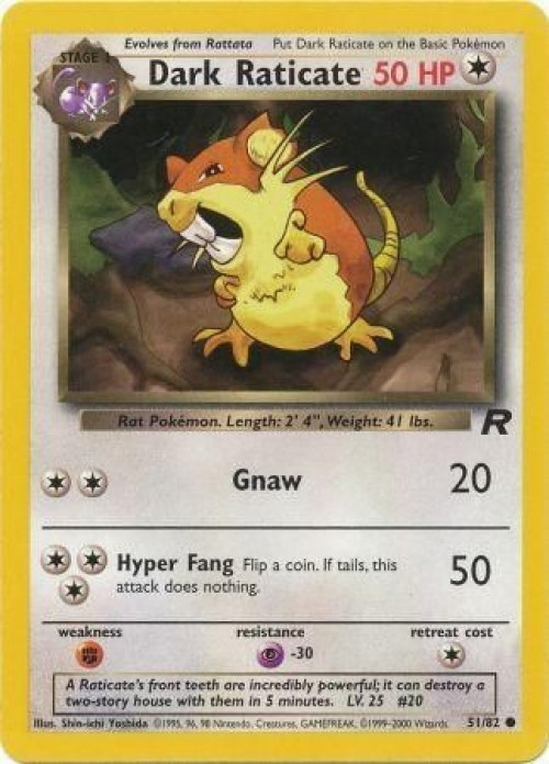 Pokemon Team Rocket Common Dark Raticate #51 Moderately Played、ToyWiz、kayou