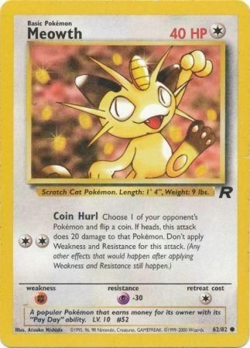 Pokemon Team Rocket Common Meowth #62 Lightly Played、ToyWiz、kayou