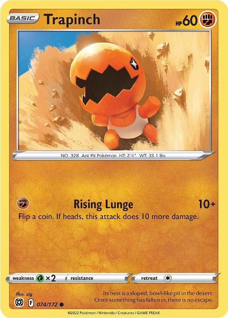 Pokemon Trading Card Game Sword & Shield Brilliant Stars Common Trapinch #74 Reverse Holo、ToyWiz、kayou