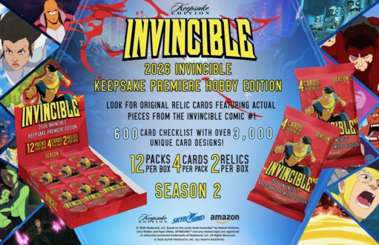 Invincible 2026 Season 2 Keepsake Premiere Trading Card HOBBY Box 12 Packs, 2 Relics (Pre-Order ships November)、ToyWiz、kayou