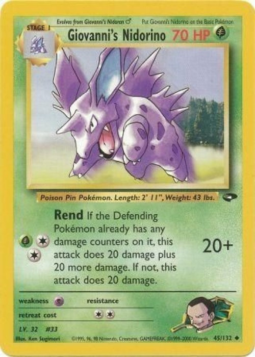 Pokemon Gym Challenge Uncommon Giovanni's Nidorino #45 Moderately Played、ToyWiz、kayou