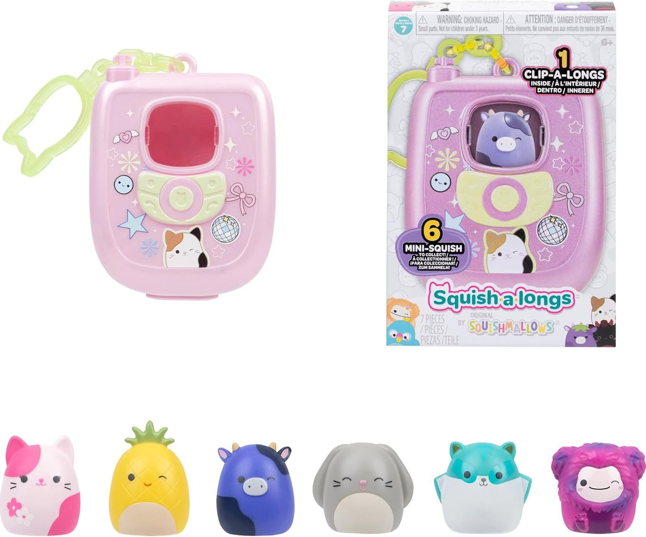Squishmallows Squish-a-Longs Series 7 Flip Phone Bundle Pack 1-Inch Mini Figure Mystery 6-Pack 6 Mini-Squish + 1 Clip-a-Longs (Pre-Order ships September)、ToyWiz、kayou