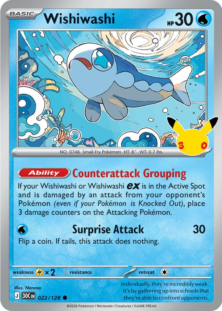 Pokemon Trading Card Game 30th Celebration Common Wishiwashi #22、ToyWiz、kayou