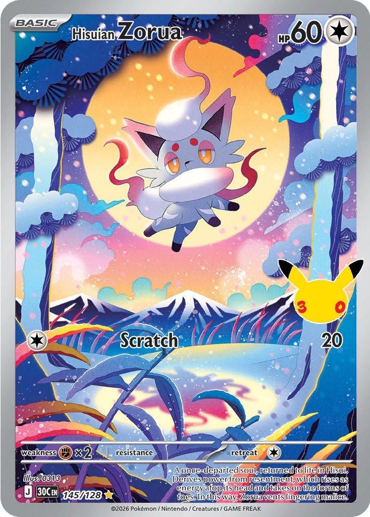 Pokemon Trading Card Game 30th Celebration Illustration Rare Hisuian Zorua #145、ToyWiz、kayou