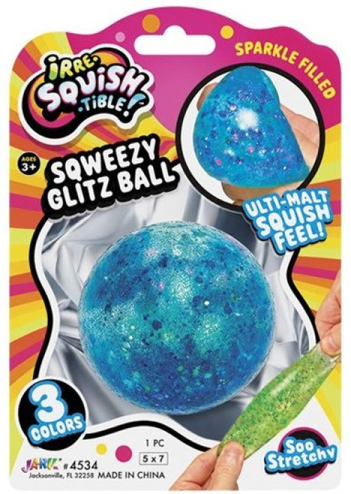Irre-Squish-Tible! Sqweezy Glitz Ball BLUE 2.5-Inch Squishy Toy、ToyWiz、kayou