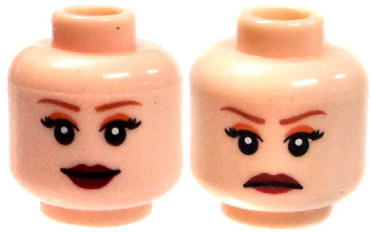 Lego Lego Minifigure Parts Light Flesh Female With Dark Red Lipstick Smilingannoyed Head Loose Toywiz - white girls face and red lipstick roblox