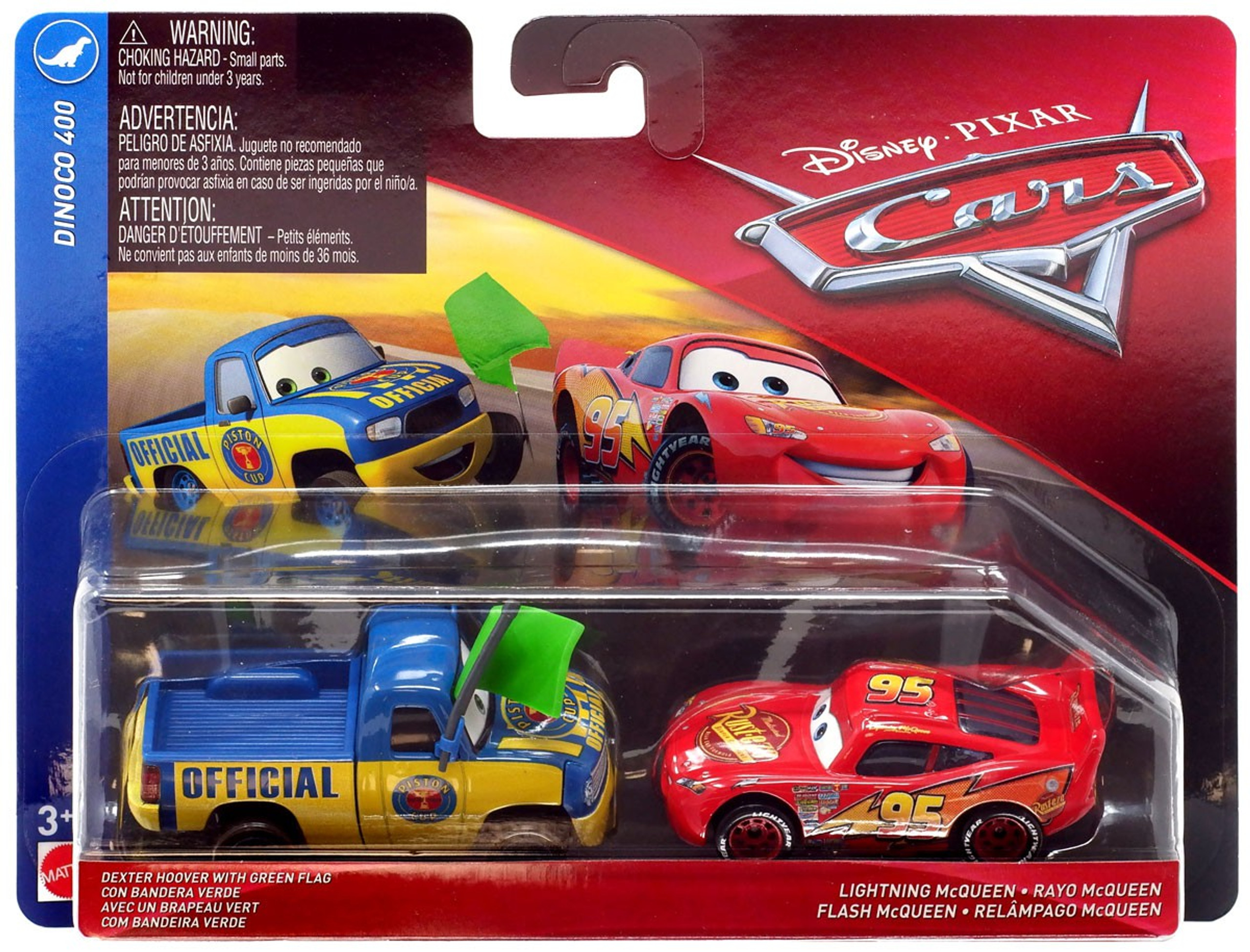 Disney Pixar Cars Cars 3 Dinoco 400 Dexter Hoover With Green Flag Lightning Mcqueen 155 Diecast 