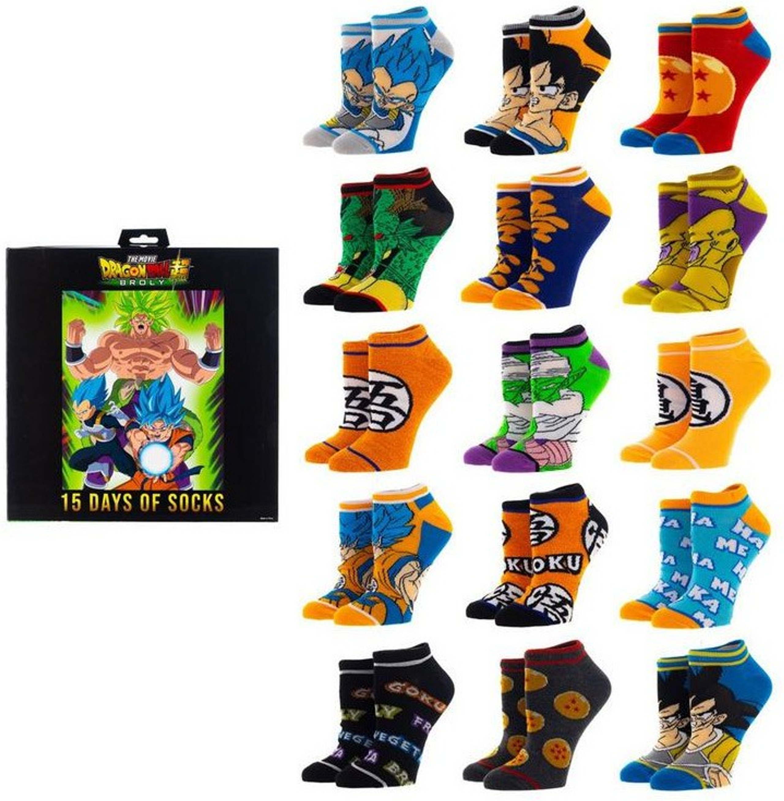 Dragon Ball Super 15 Days of Socks 15-Pack Sock Size 9 - 11 Bioworld