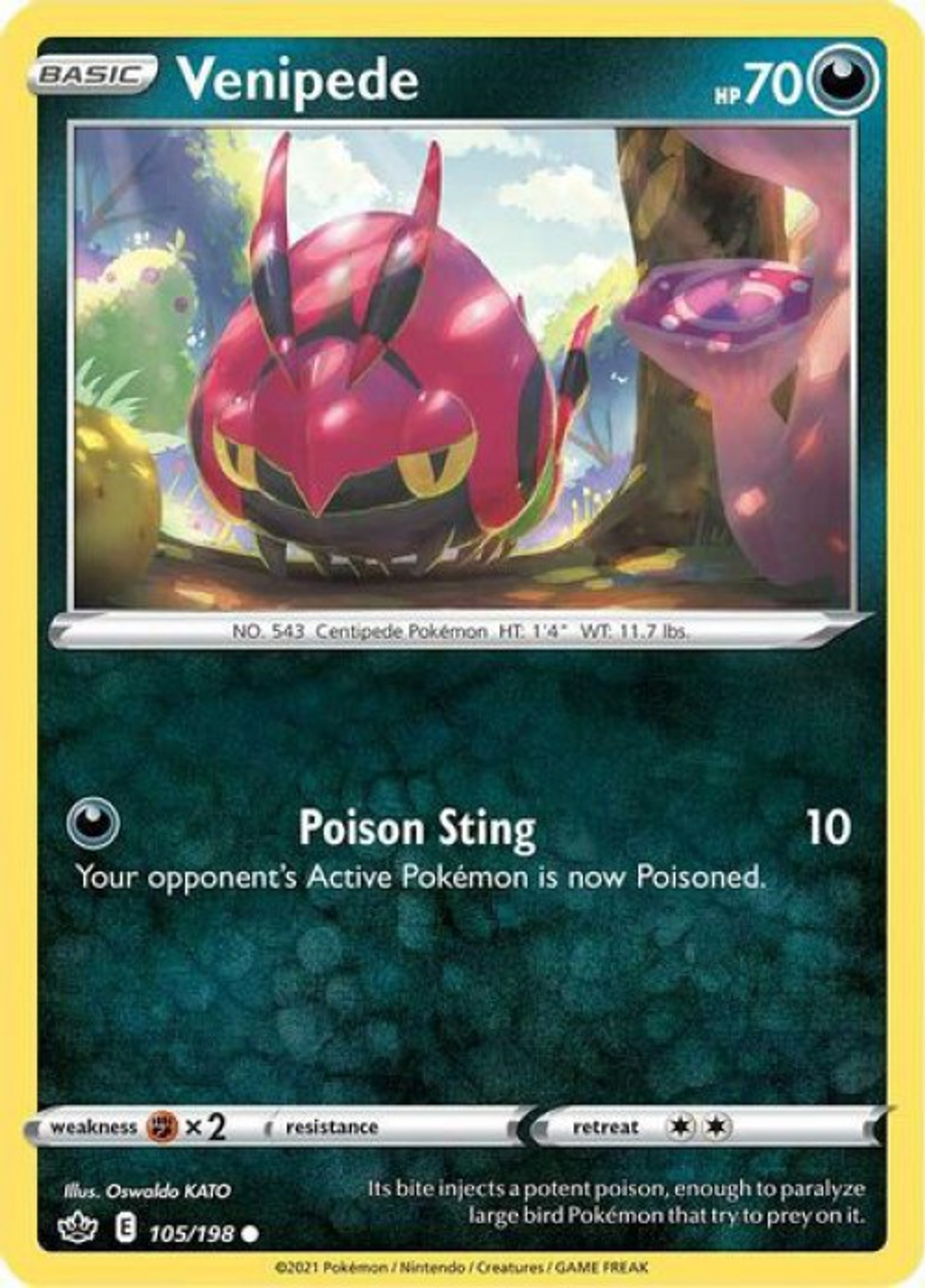 Pokemon Chilling Reign Single Card Common Venipede 105 ToyWiz Pokemon Chilling Reign Single Card Common Venipede 105 ToyWiz