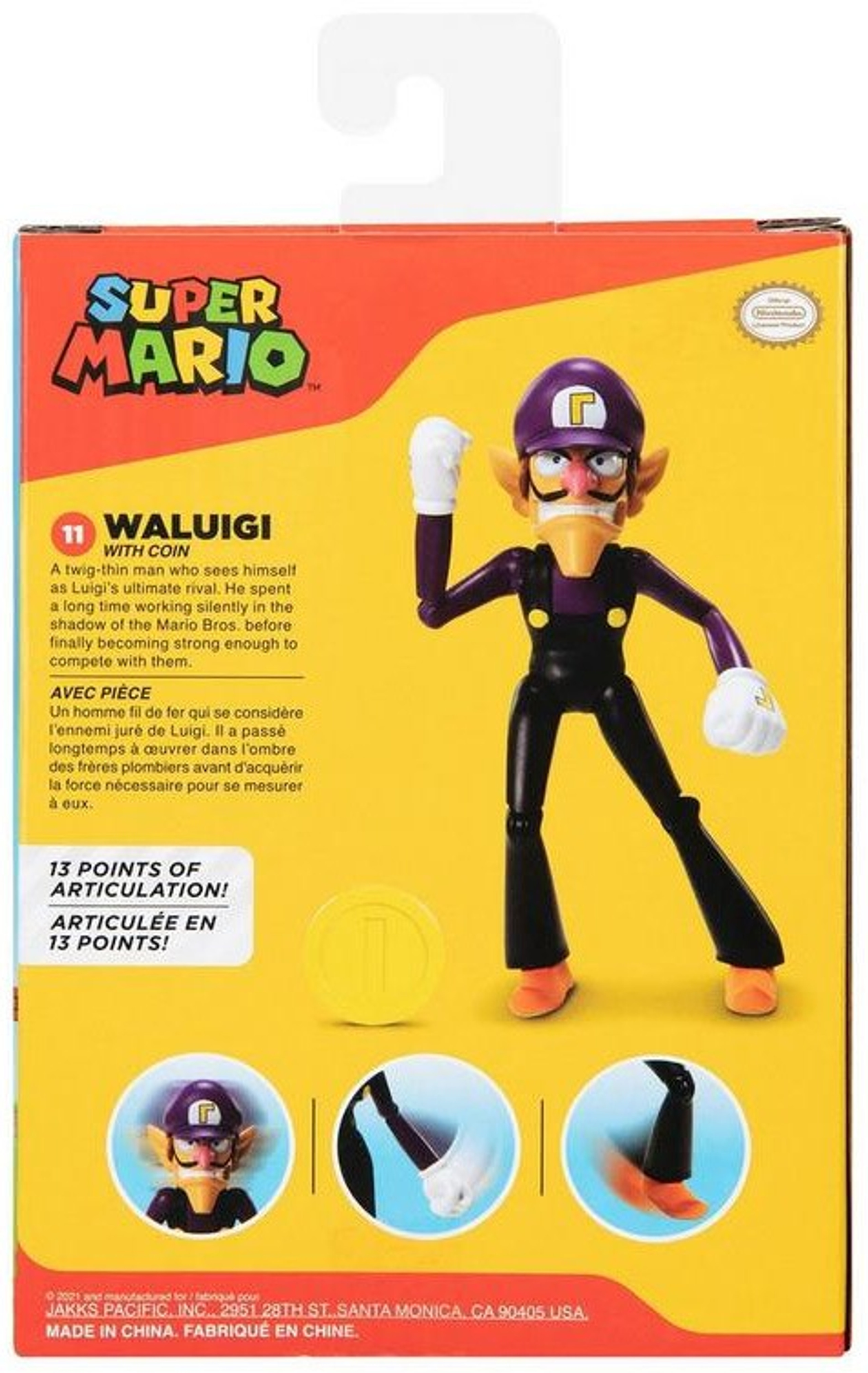 World of Nintendo Super Mario Waluigi Action Figure with Coin Jakks