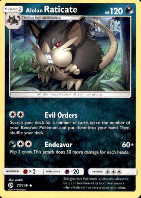 Pokemon Sun & Moon Base Set Uncommon Alolan Raticate #77