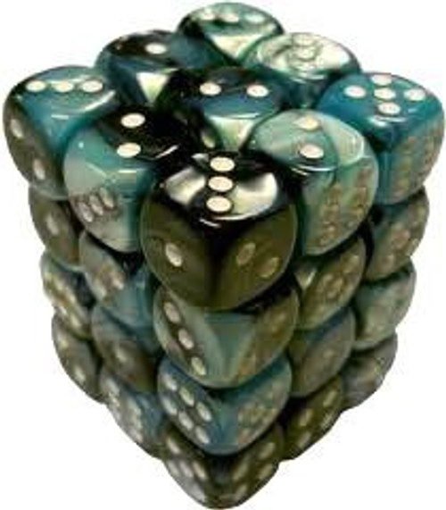 26846 DICE Chessex Gemini BLACK SHELL BLUE w/ RED 36d6 d6 Set Marble LIMITED ED 