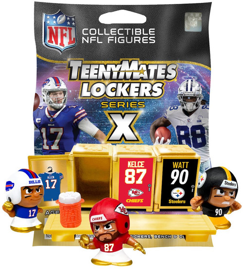 NFL TeenyMates Football Series X LOCKERS Pack [3 Figures, 3 Lockers, Plus Stickers, Bench & Cooler!]