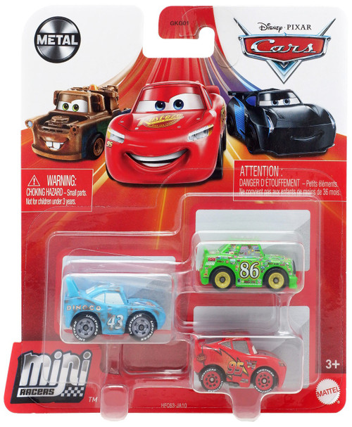 Disney / Pixar Cars Die Cast Metal Mini Racers Damaged King, Lightning McQueen & Chick Hicks Car 3-Pack