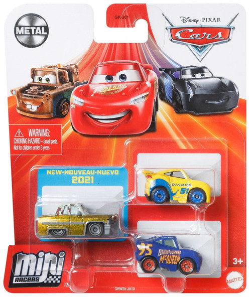 Disney / Pixar Cars Die Cast Metal Mini Racers Tex Dinoco, Dinoco Cruz Ramirez & Fabulous Lightning McQueen Car 3-Pack