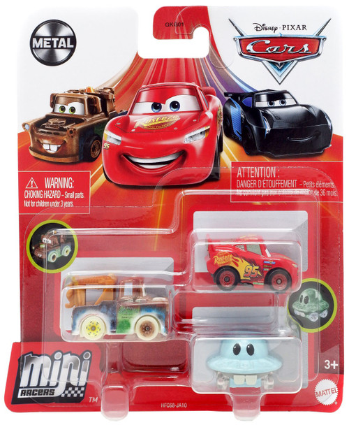 Disney / Pixar Cars Die Cast Metal Mini Racers UFM Mater, Mator & Lightning McQueen Car 3-Pack