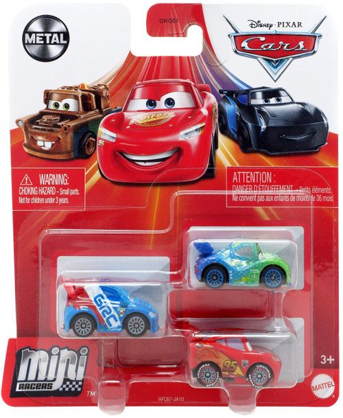 Disney / Pixar Cars Die Cast Metal Mini Racers Raoul CaRoule, McQueen with Racing Wheels & Clara Veloso Car 3-Pack