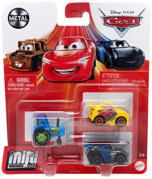 Disney / Pixar Cars Die Cast Metal Mini Racers Clutch Aid Racing Tractor, Rusteze Cruz Ramirez & Jackson Storm Car 3-Pack