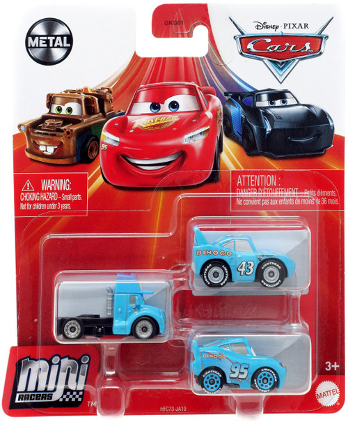 Disney / Pixar Cars Die Cast Metal Mini Racers Gray, Strip Weathers AKA "The King" & Dinoco Lightning McQueen Car 3-Pack