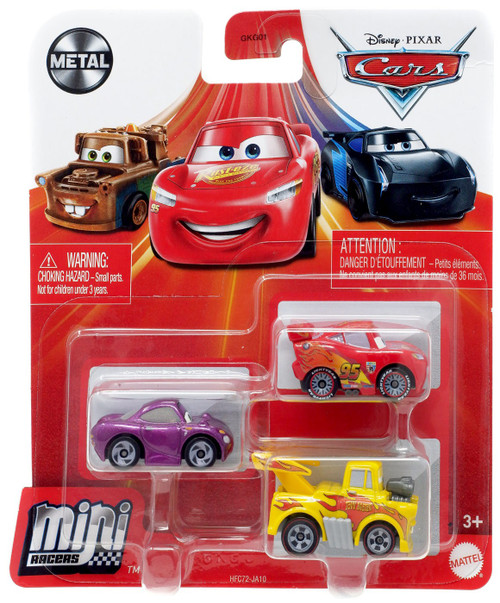 Disney / Pixar Cars Die Cast Metal Mini Racers Holley Shiftwell, Lighting McQueen with Racing Wheels & Hot Rod Mater Car 3-Pack