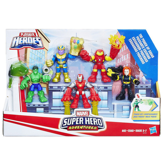 Marvel Playskool Heroes Super Hero Adventures Power Up Squad Action Figure 5-Pack [Thanos, Black Widow, Hulkbuster, Iron Man & Hulk]