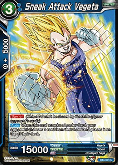 Dragon Ball Super Collectible Card Game Colossal Warfare Single Card Common Sneak Attack Vegeta Bt4 031 Toywiz - baby vegeta face roblox