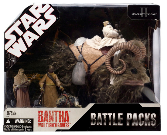 Star Wars Attack Of The Clones Battle Packs 2007 Bantha With Tusken Raiders Exclusive 3 75 Action Figure Set Light Fur Hasbro Toys Toywiz