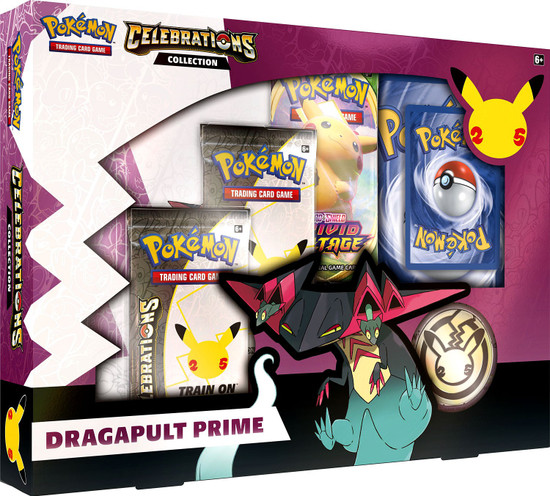 Pokemon Trading Card Game Celebrations Dragapult Prime Collection Box [2 Celebrations Booster Packs + 1 Additional Booster Packs, Foil Promo Card, Oversize Card, Coin & More]